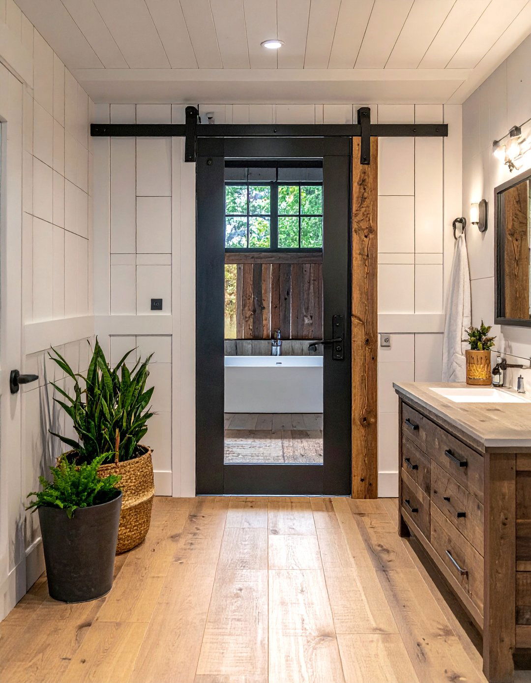 Sliding Barn Door Farmhouse Bathroom Entrance - 40 Farmhouse Bathroom Ideas for Rustic Charm