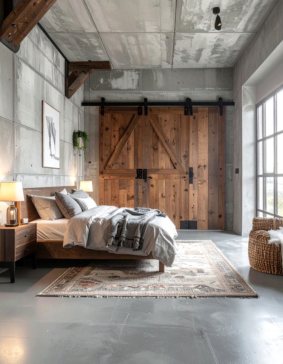 Sliding Barn Door for an Industrial Bedroom Closet - 20 Industrial Bedroom Ideas for a Modern and Edgy Look