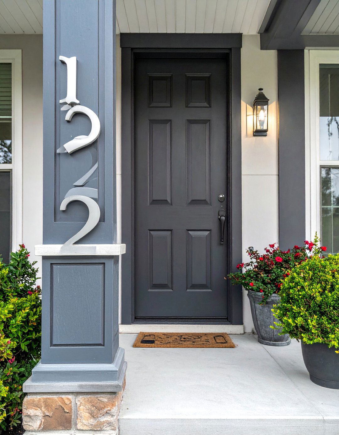 Small Front Porch with Decorative House Numbers - 40 Small Front Porch Ideas for a Welcoming Entryway