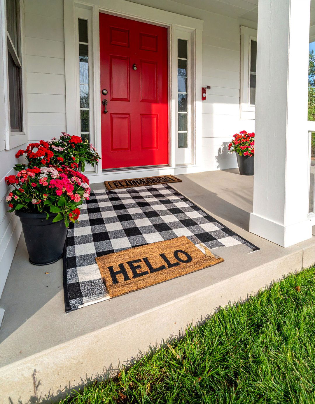 Small Front Porch with Layered Doormats - 40 Small Front Porch Ideas for a Welcoming Entryway