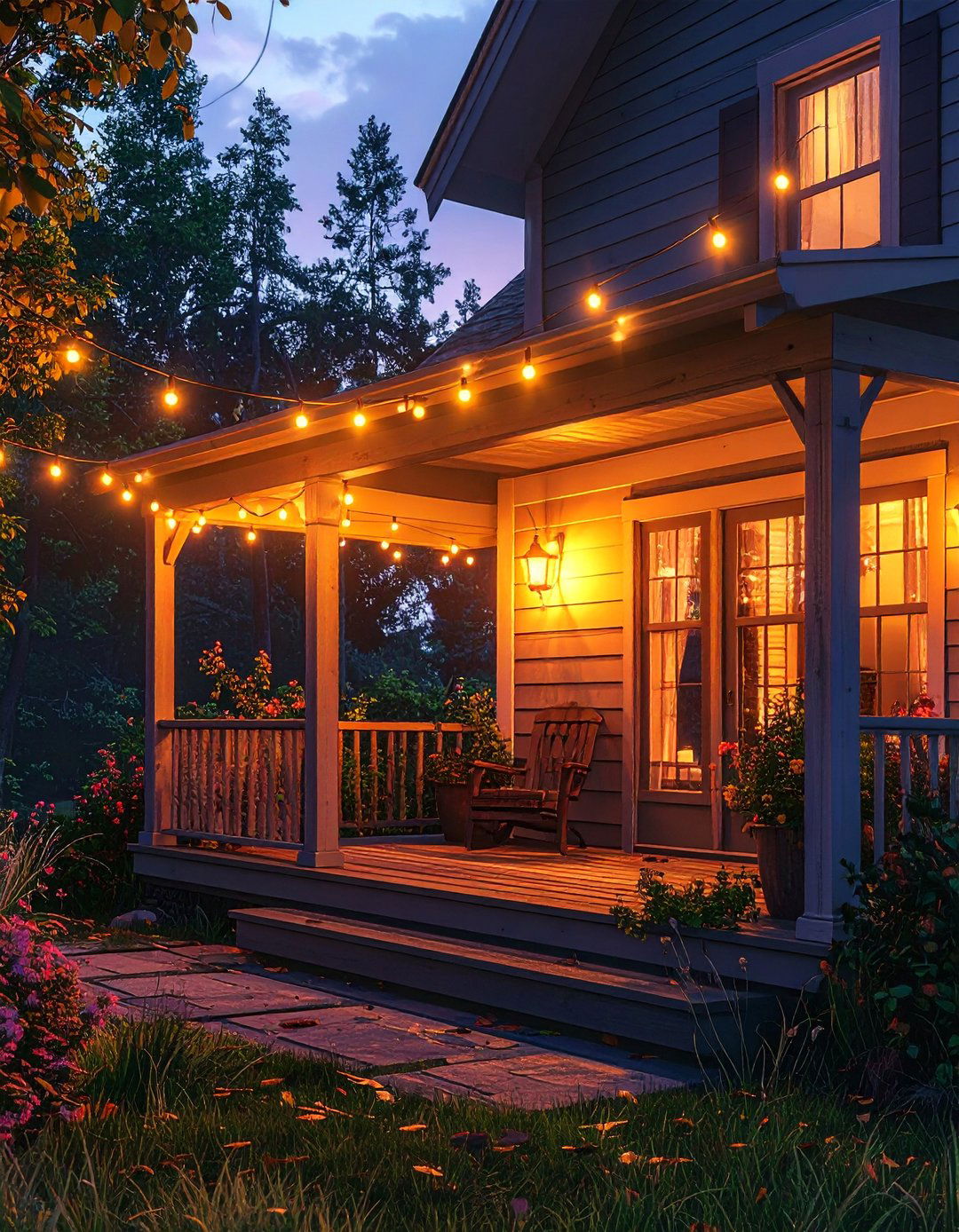 Small Front Porch with Outdoor String Lights - 40 Small Front Porch Ideas for a Welcoming Entryway