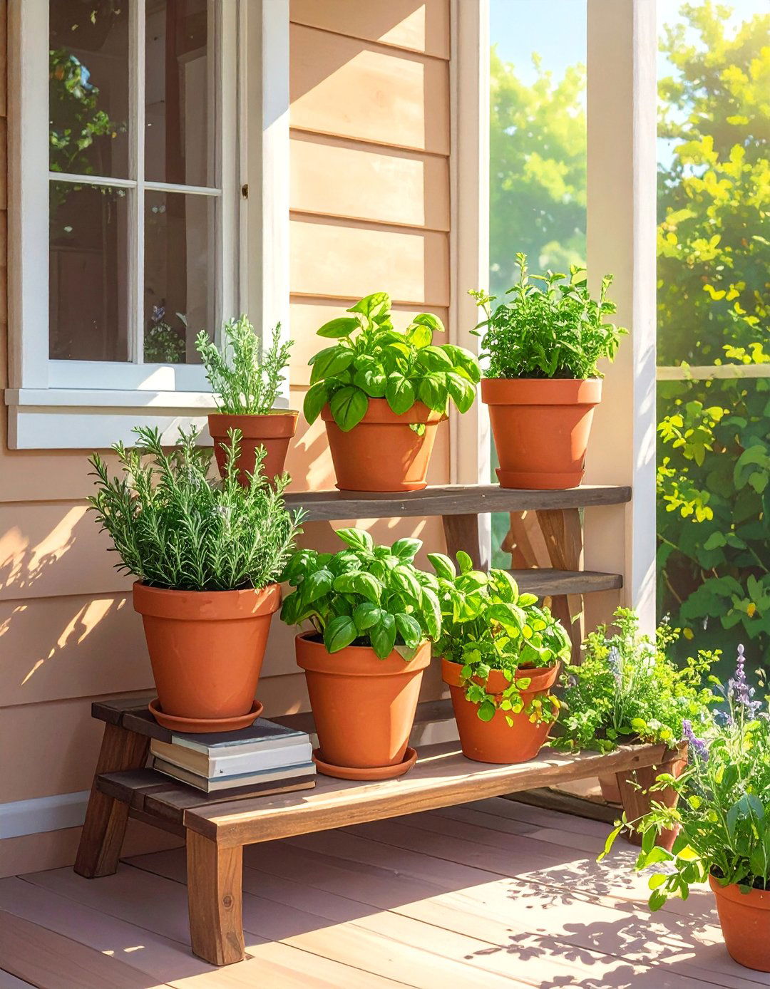 Small Front Porch with Stepped Herb Planters - 40 Small Front Porch Ideas for a Welcoming Entryway