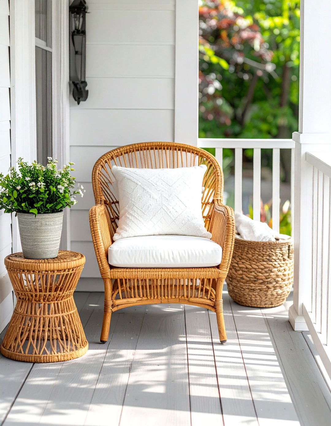 Small Front Porch with Wicker and Rattan Furniture - 40 Small Front Porch Ideas for a Welcoming Entryway