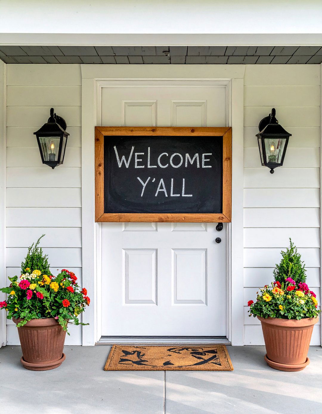 Small Front Porch with a Chalkboard Welcome Sign - 40 Small Front Porch Ideas for a Welcoming Entryway