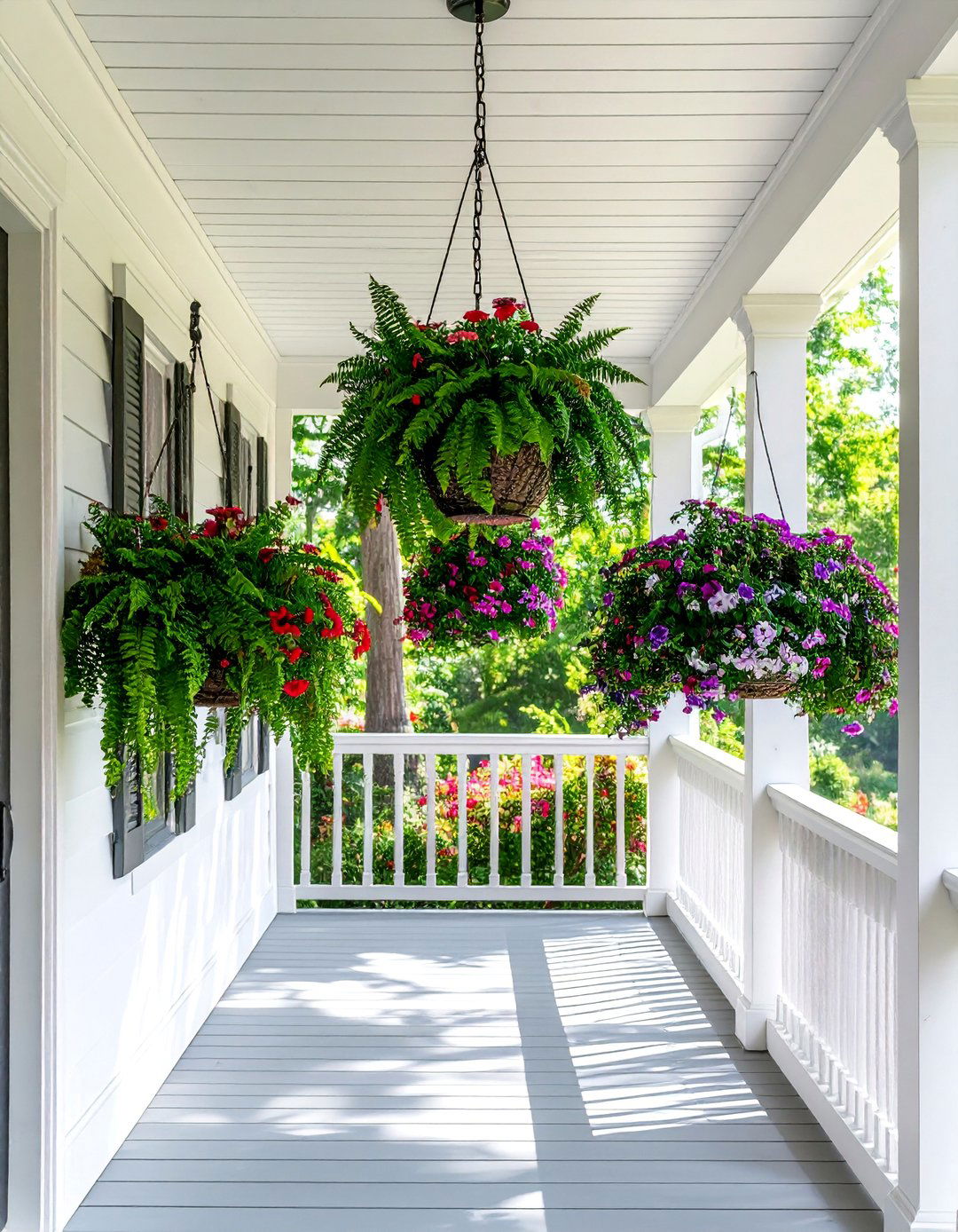 Small Front Porch with a Hanging Basket Trio - 40 Small Front Porch Ideas for a Welcoming Entryway