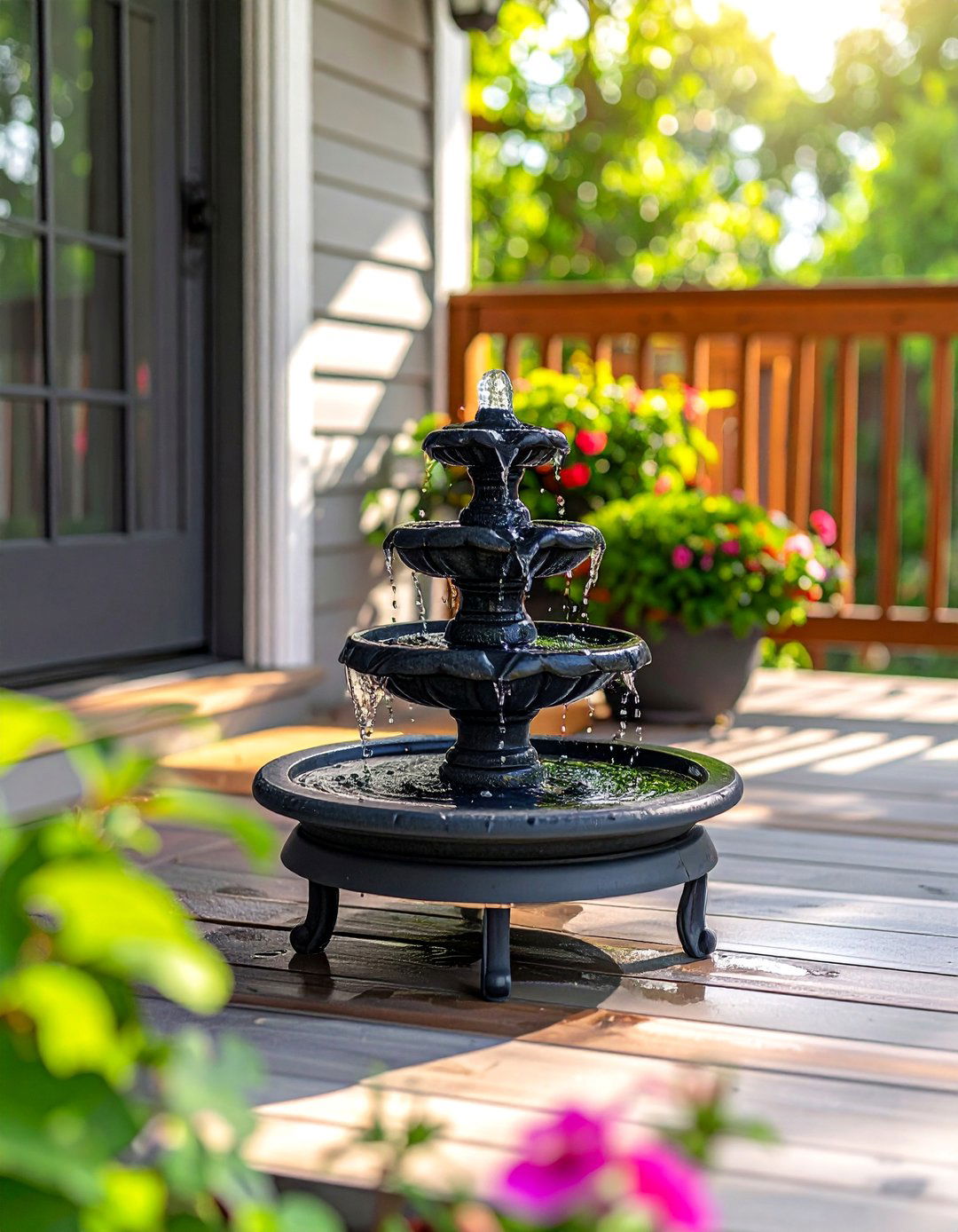 Small Front Porch with a Mini Water Feature - 40 Small Front Porch Ideas for a Welcoming Entryway