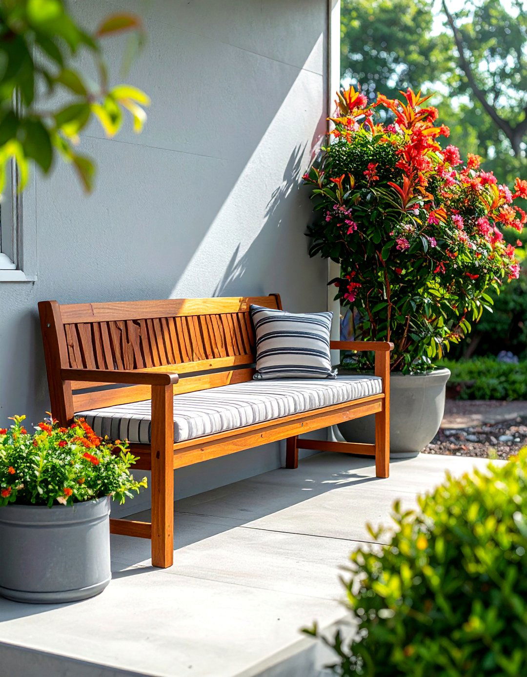 Small Front Porch with a Narrow Profile Bench - 40 Small Front Porch Ideas for a Welcoming Entryway
