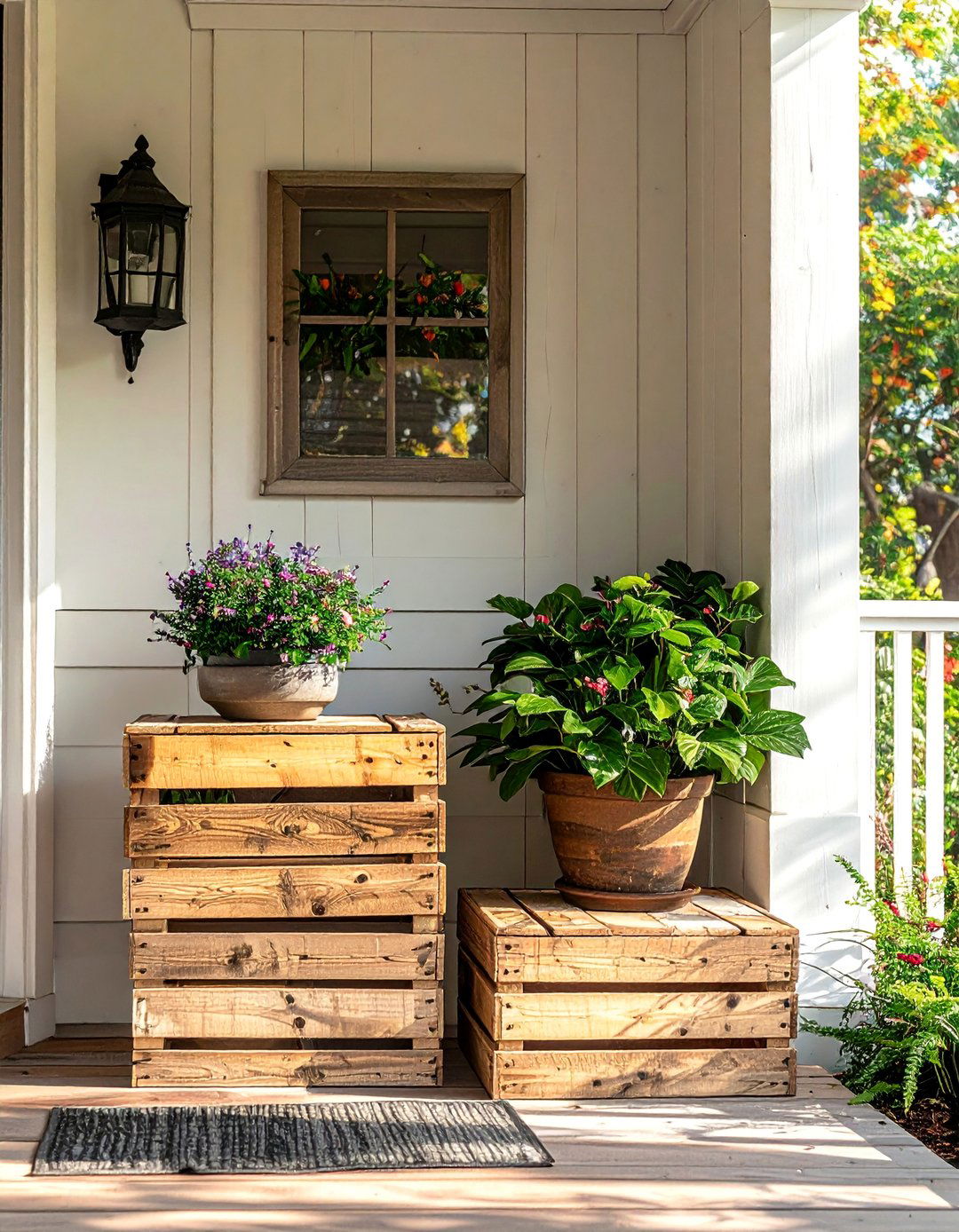 Small Front Porch with a Repurposed Crate Display - 40 Small Front Porch Ideas for a Welcoming Entryway