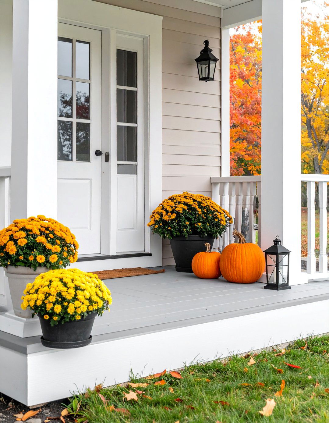 Small Front Porch with a Seasonal Display Corner - 40 Small Front Porch Ideas for a Welcoming Entryway