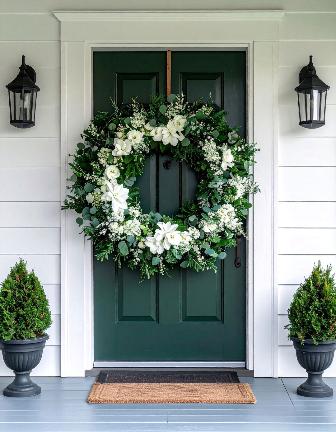 Small Front Porch with a Statement Wreath - 40 Small Front Porch Ideas for a Welcoming Entryway