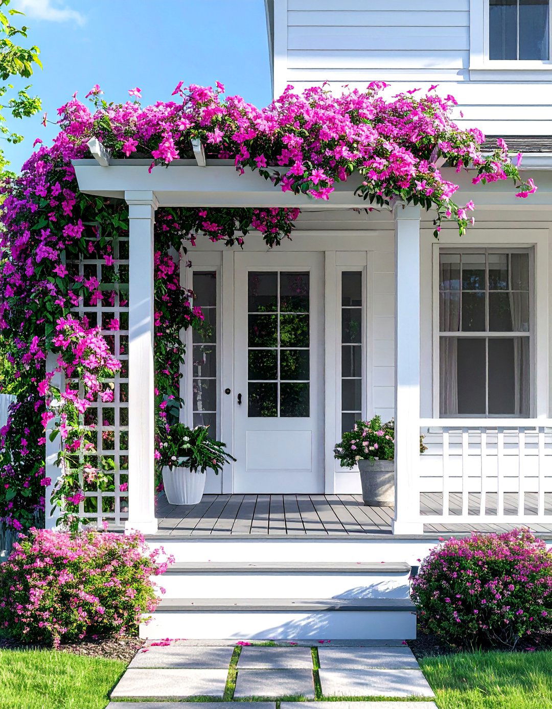 Small Front Porch with a Trellis Privacy Screen - 40 Small Front Porch Ideas for a Welcoming Entryway