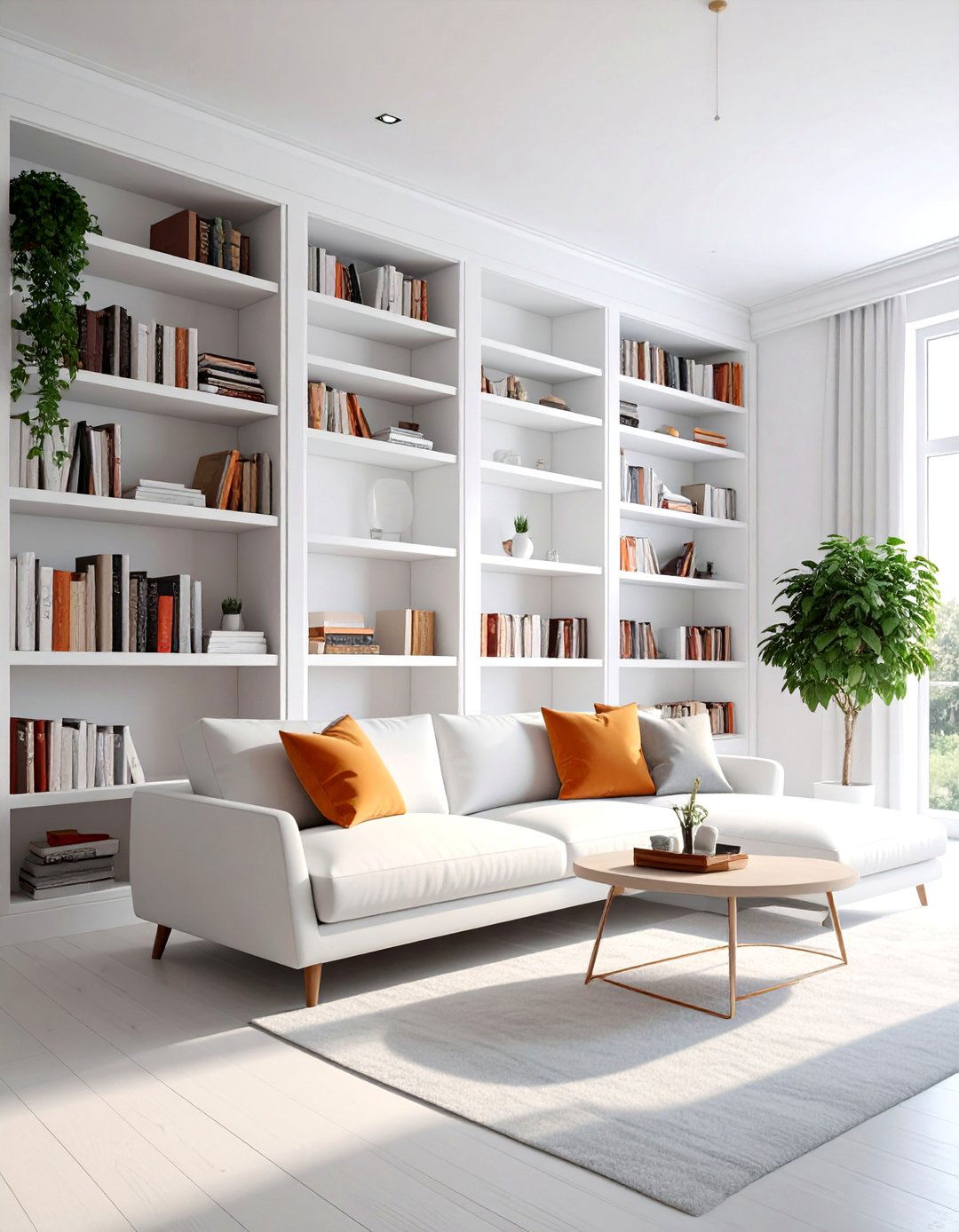 Small Living Room with Ceiling to Floor Shelving - 40 Small Living Room Ideas for Cozy Spaces