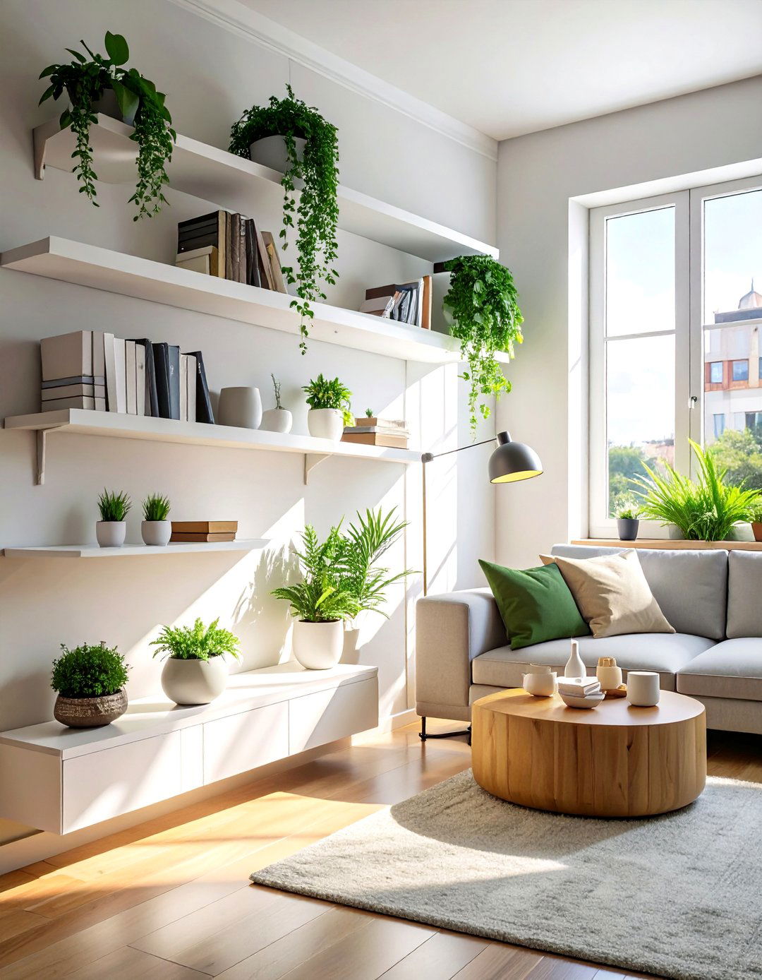 Small Living Room with Floating Shelves - 40 Small Living Room Ideas for Cozy Spaces
