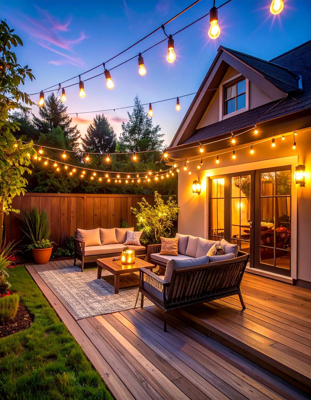 Small Patio String Lighting for Ambiance - 40 Small Patio Ideas to Maximize Your Outdoor Space
