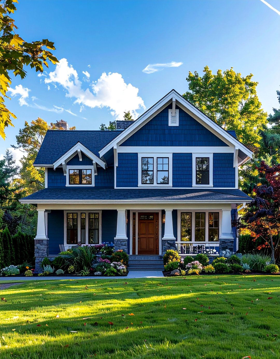 Smoky Blue Exterior with a Charcoal Roof - 30 Blue Exterior House Paint Ideas for Curb Appeal
