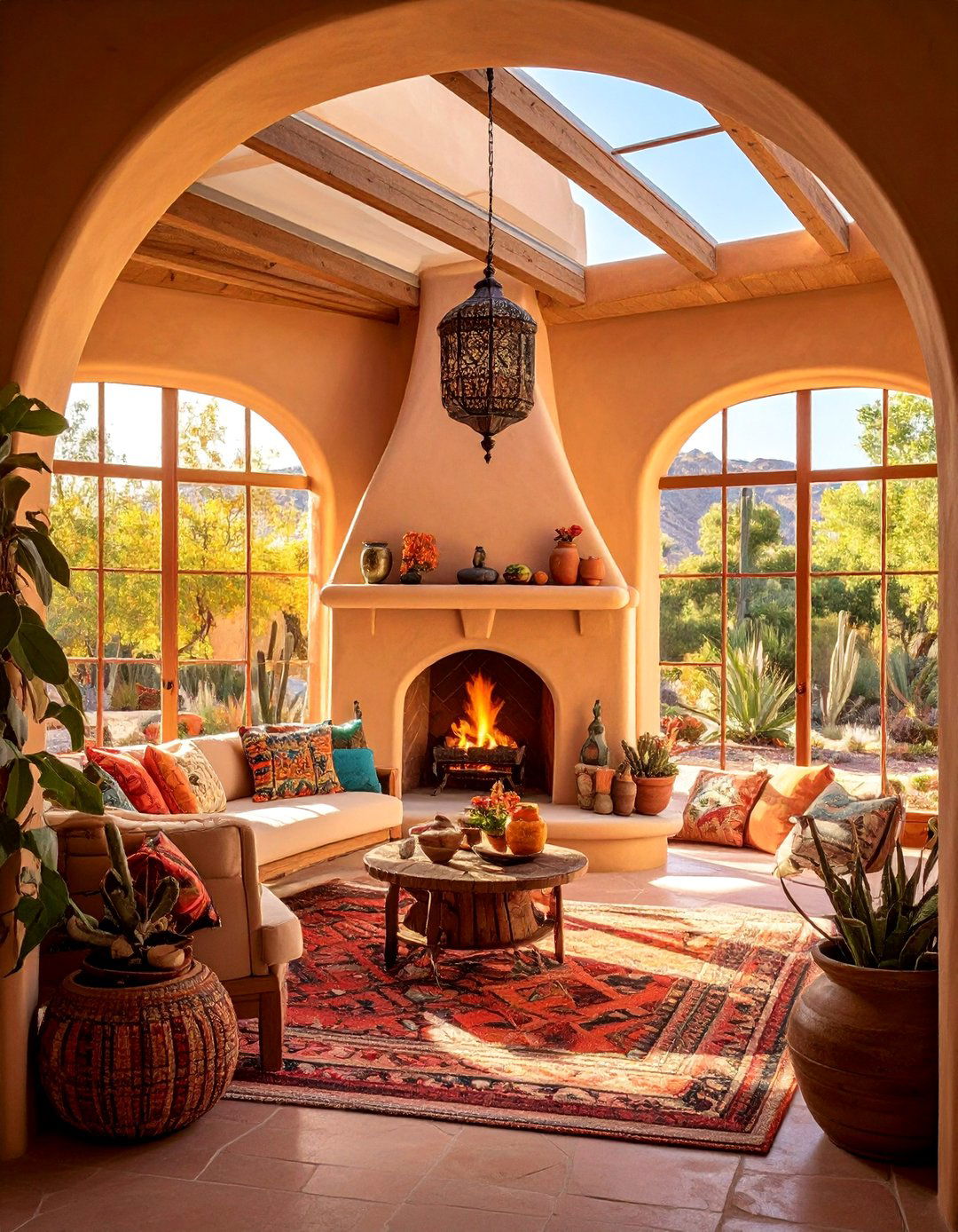 Southwest Adobe Fireplace Sunrooms - 30 Sunrooms With Fireplaces for Cozy Living