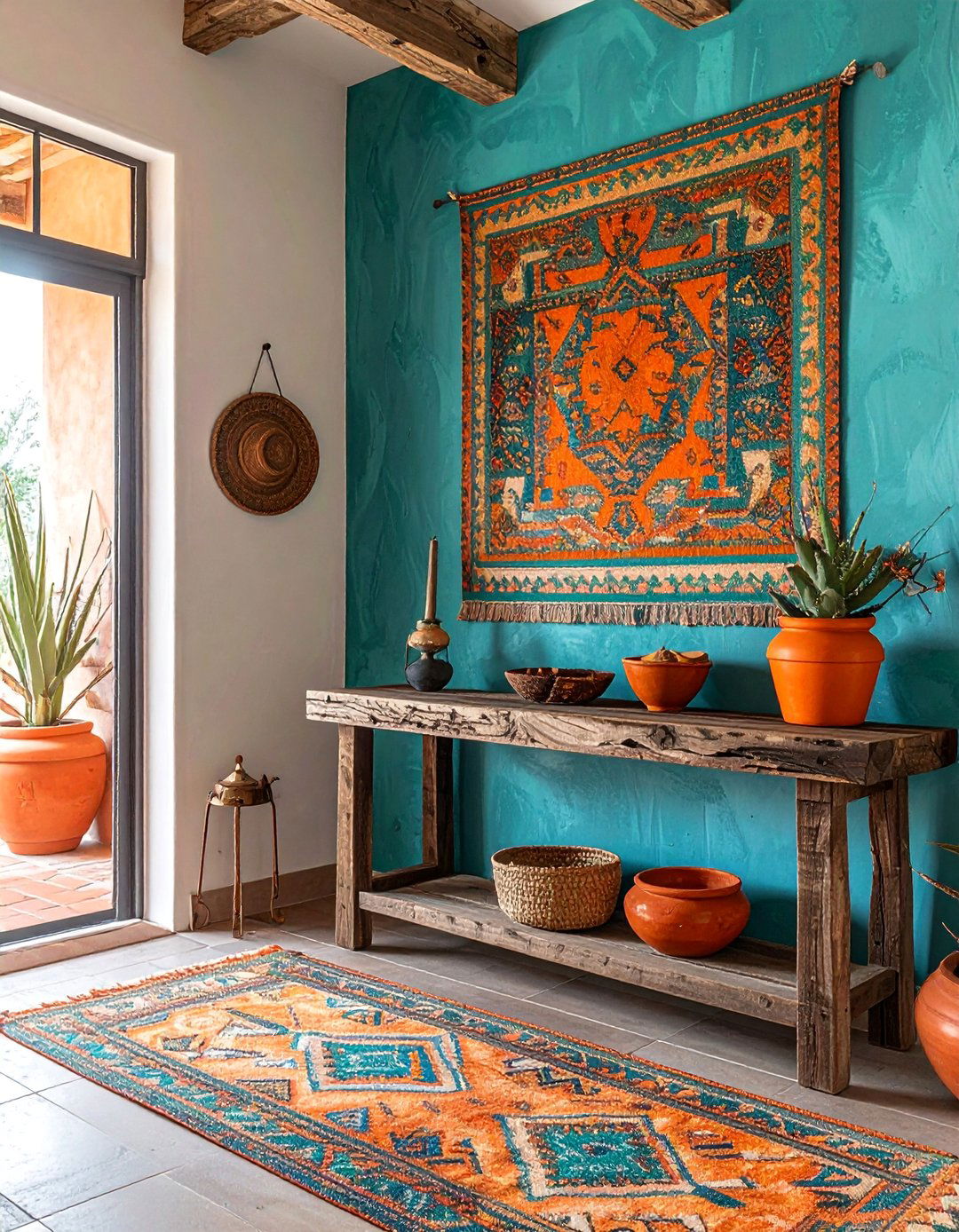 Southwestern Inspired Entryway - 20 Teal and Orange Color Scheme Ideas for Your Rooms