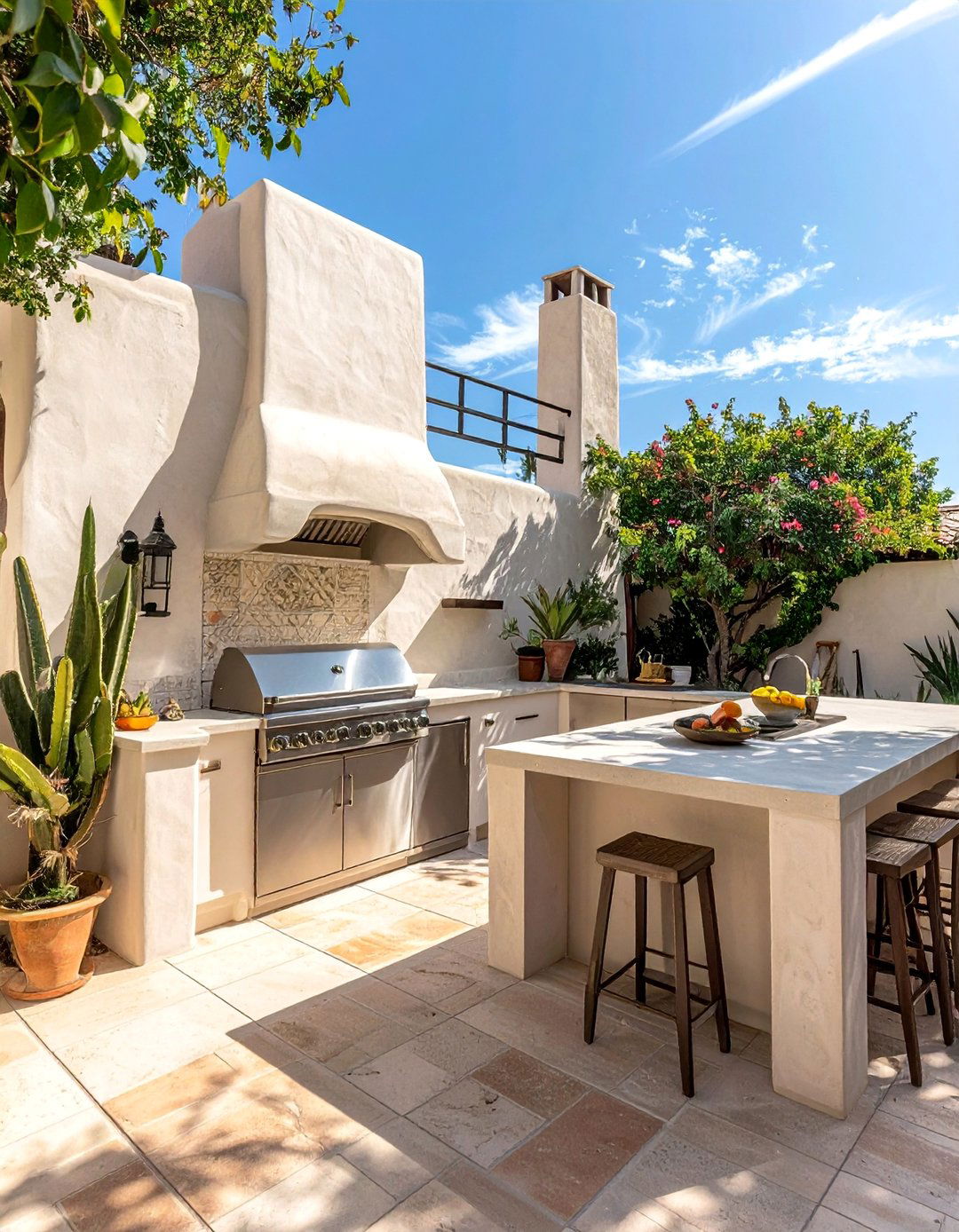 Spanish Style Outdoor Kitchen with a Stucco Finish - 20 Spanish Style Outdoor Kitchen Ideas for Your Backyard