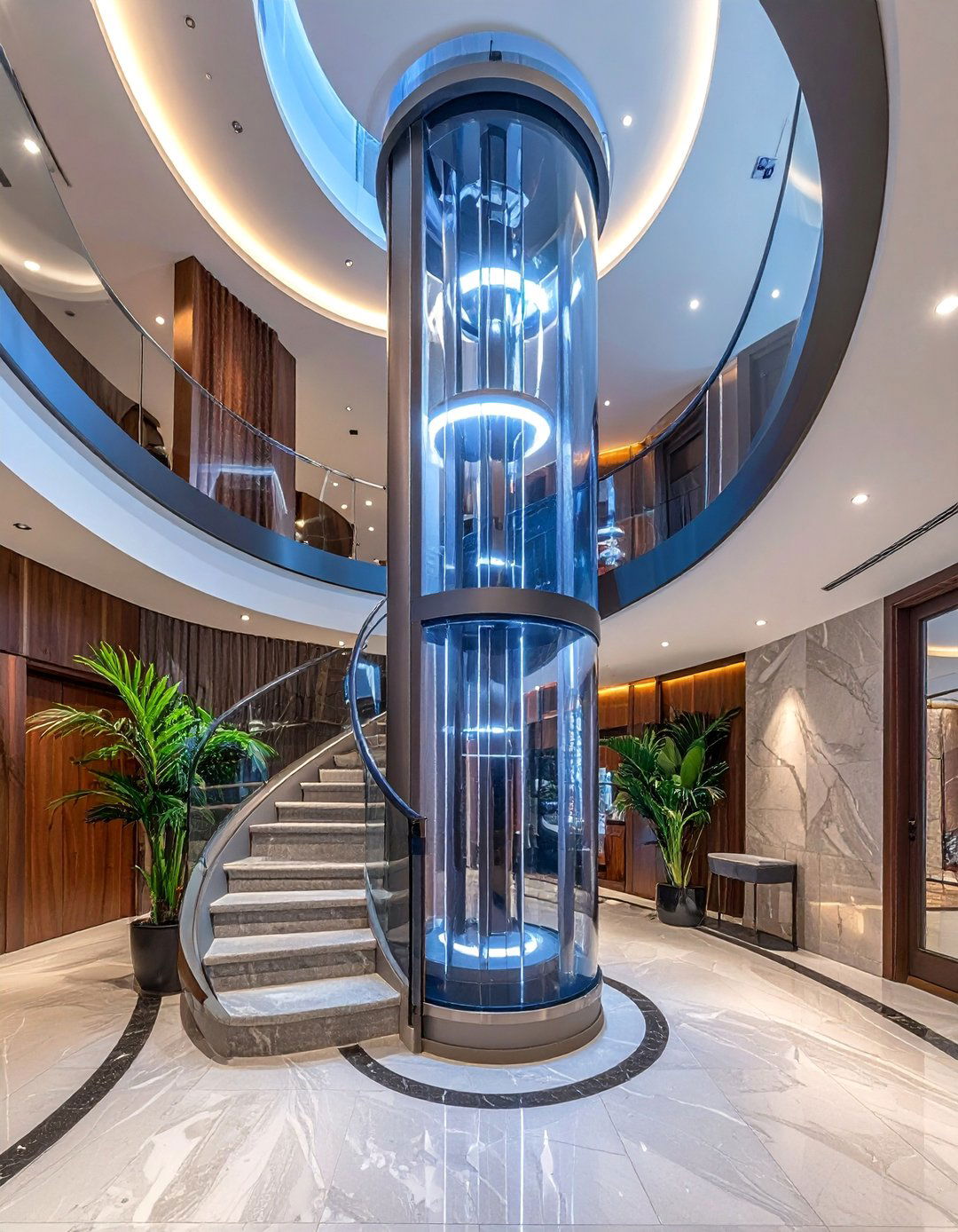 Spiral Staircase Integration - 25 Elevator Design Ideas for Modern Homes