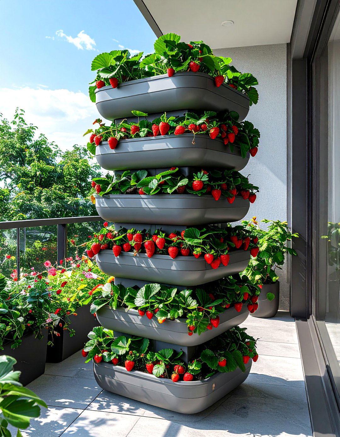 Stackable Planter Tower Balcony Garden - 40 Creative Balcony Garden Ideas for Small Spaces