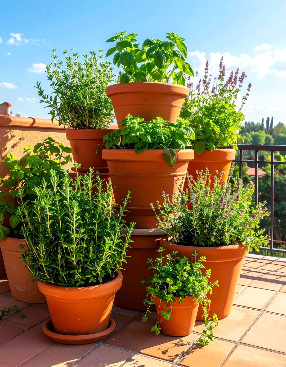 Stacked Herb Garden in Pots - 40 Small Patio Ideas on a Budget for Cozy Outdoor Living