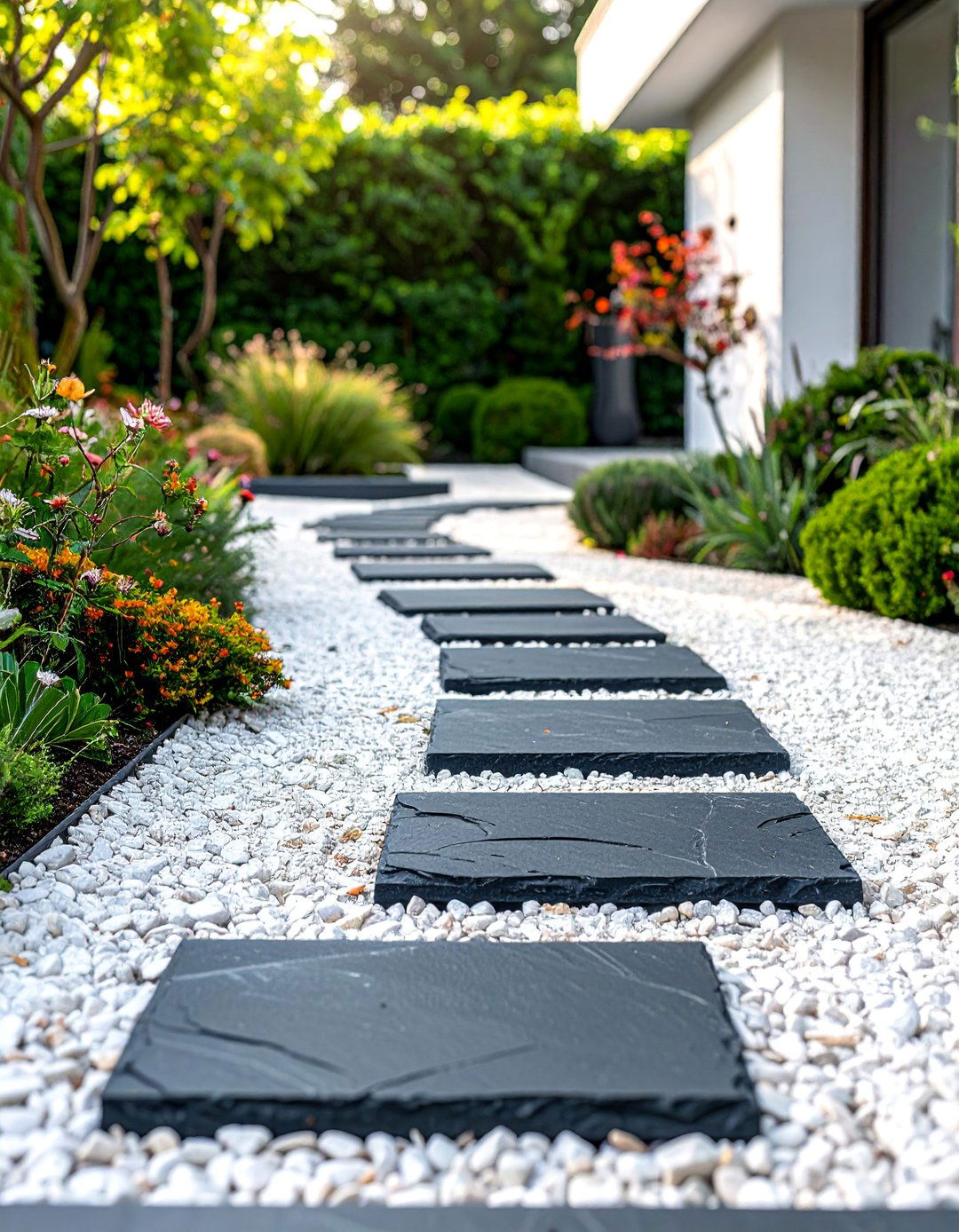 Staggered Slate Tile Stepping Stone Walkway - 30 Unique Stepping Stone Walkway Ideas for Your Yard