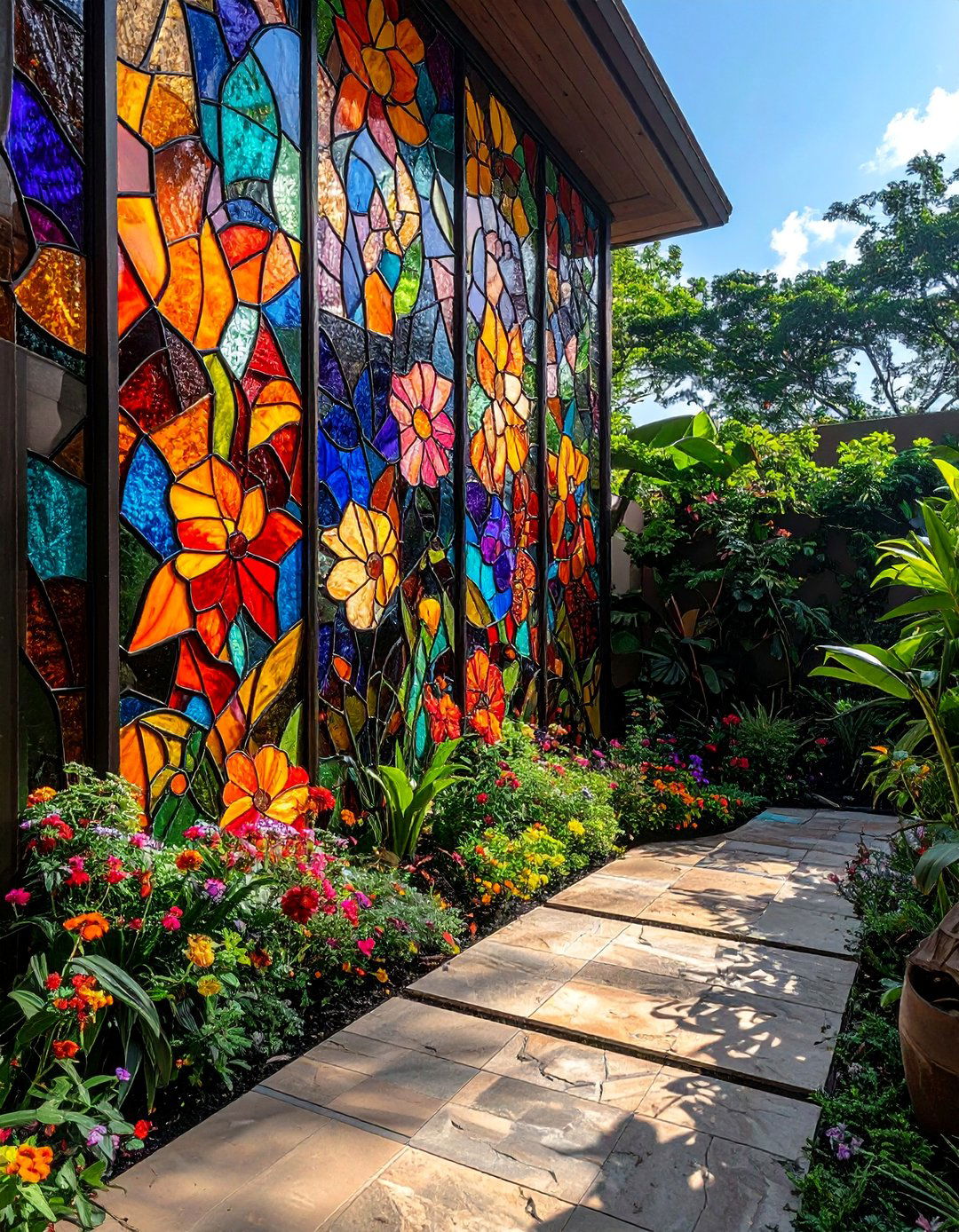 Stained Glass Effect Garden Mural - 30 Garden Mural Ideas to Brighten Your Outdoor Space