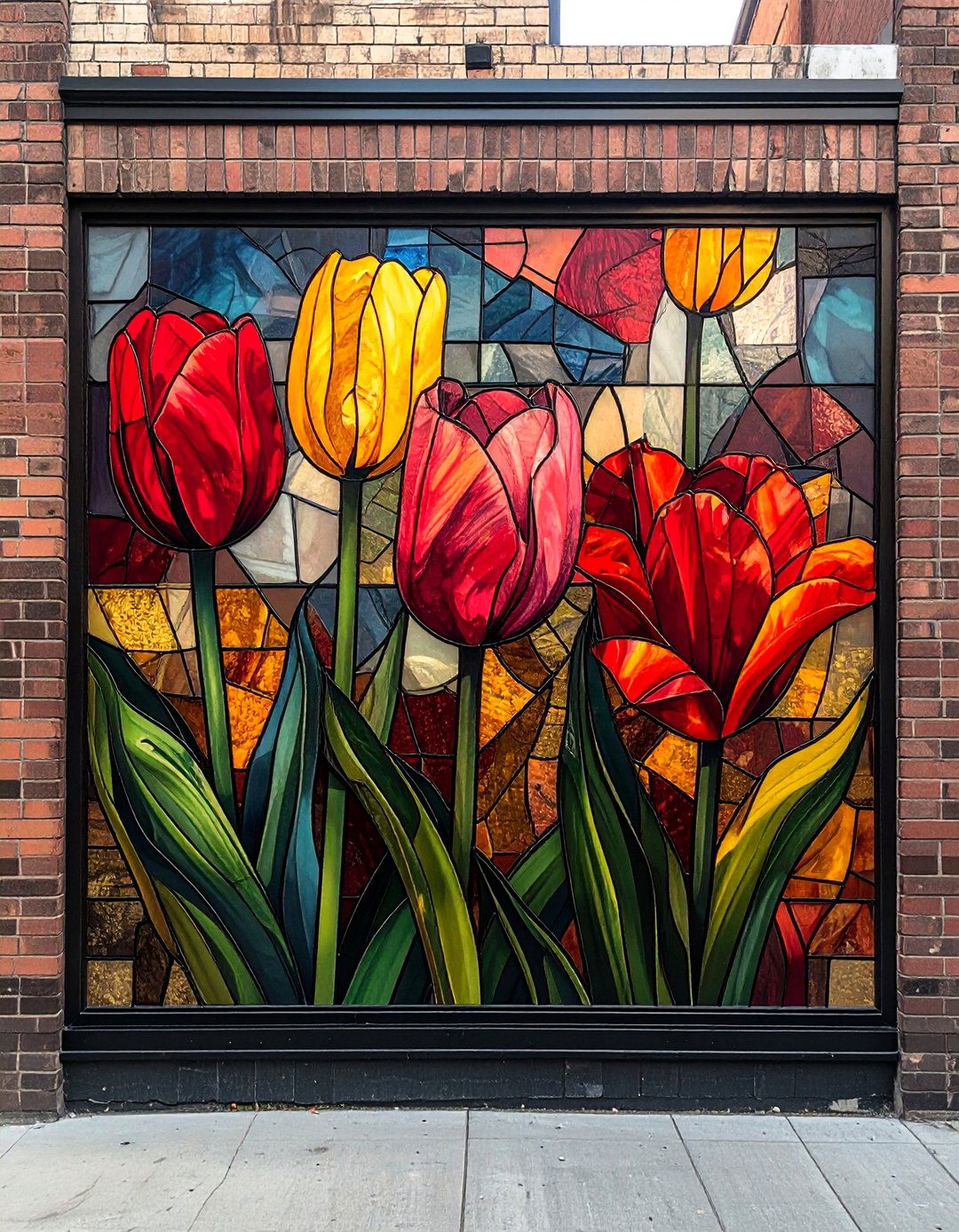 Stained Glass Style Tulip Murals on Buildings - 20 Flower Murals on Buildings to Brighten Urban Landscapes
