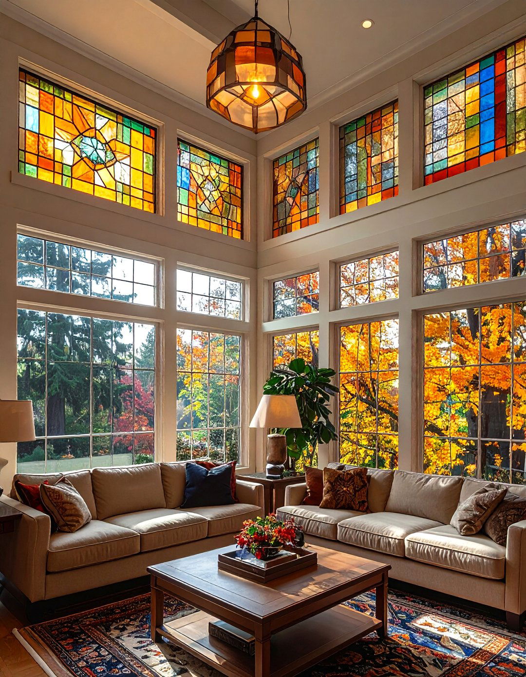 Stained Glass Windows in a Craftsman Living Room - 30 Craftsman Living Room Ideas for a Timeless Look