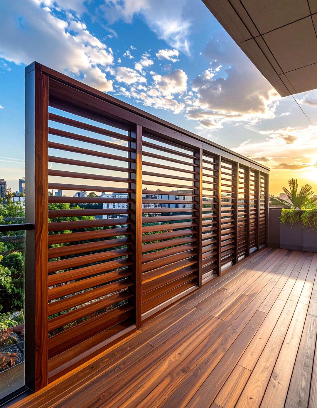 Stained Wood Slat Balcony Divider - 20 Balcony Divider Ideas for Privacy and Style