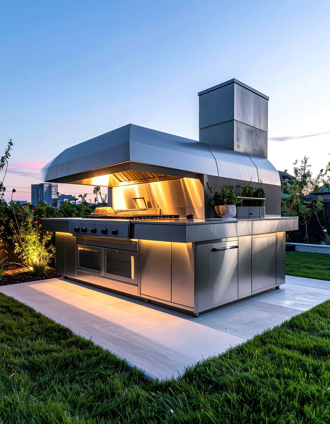 Stainless Steel Contemporary Design - 20 Outdoor Kitchen With Pizza Oven Design Ideas