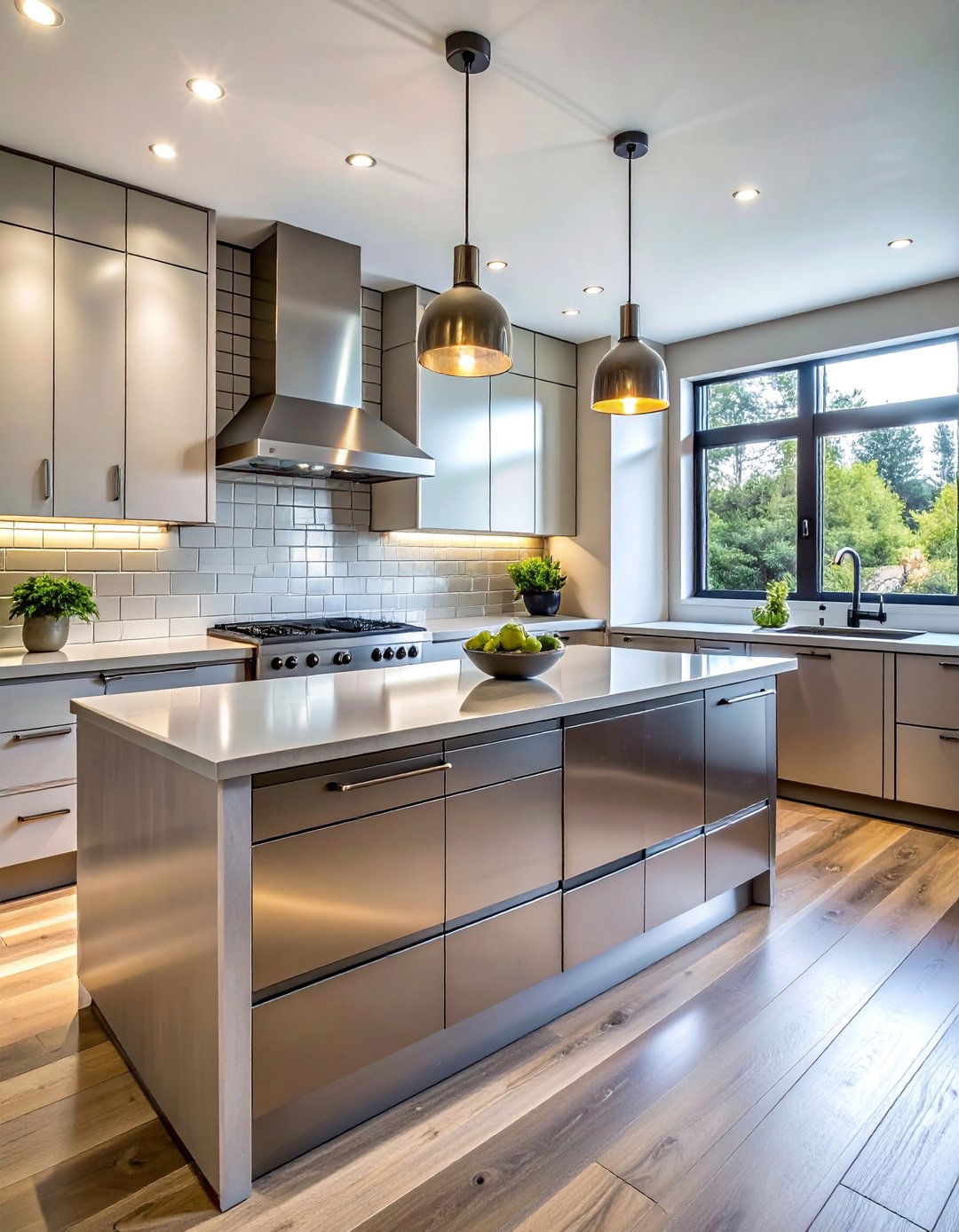 Stainless Steel Subway Tiles - 40 Kitchen Backsplash Ideas for White Cabinets
