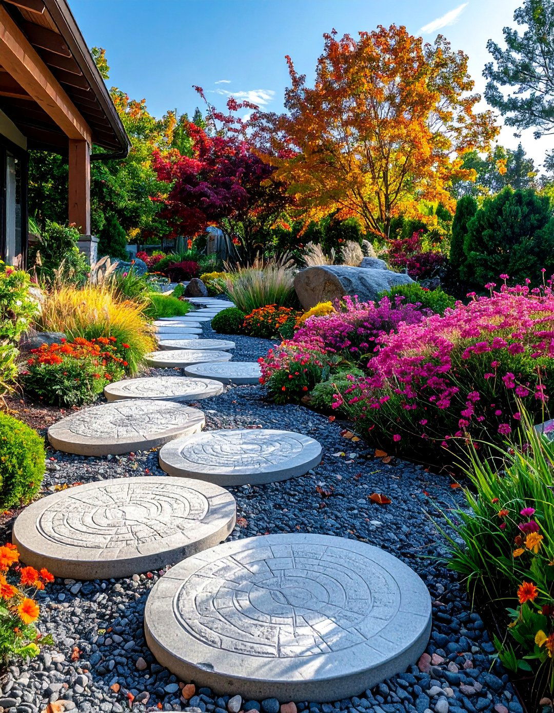 Stamped Concrete Pattern Stepping Stone Walkway - 30 Unique Stepping Stone Walkway Ideas for Your Yard