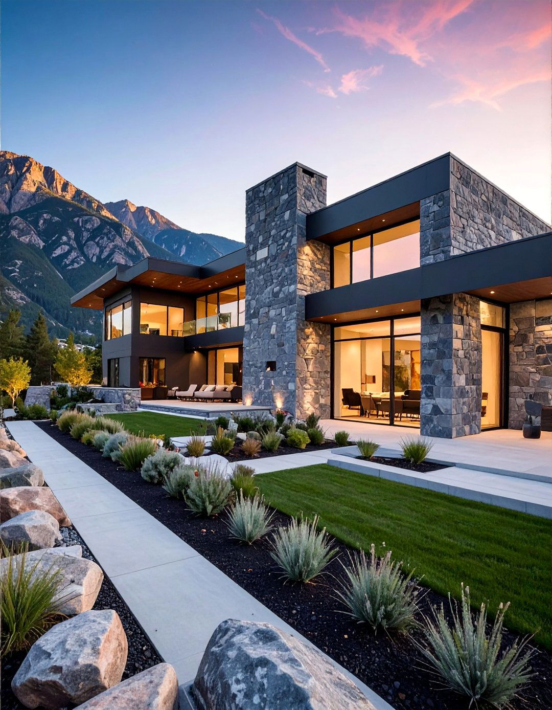 Stately Granite Block Construction - 30 Stunning Stone Exterior Home Ideas for Curb Appeal