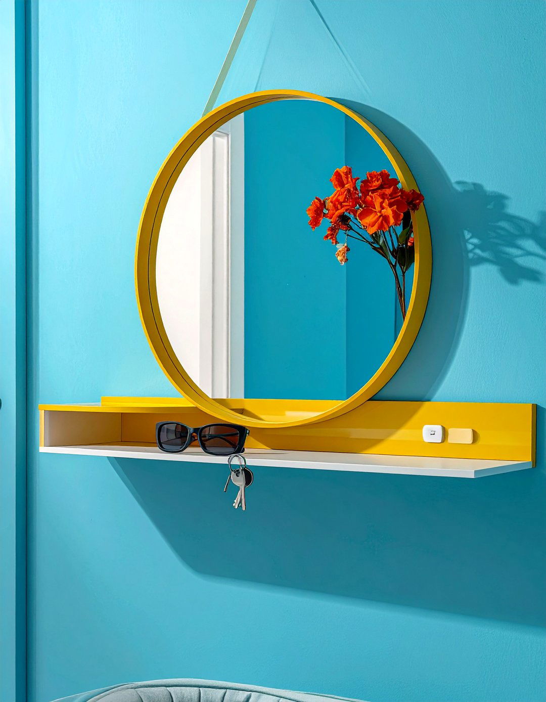 Statement Mirror with Integrated Shelf - 40 Small Entryway Ideas for Stylish First Impressions