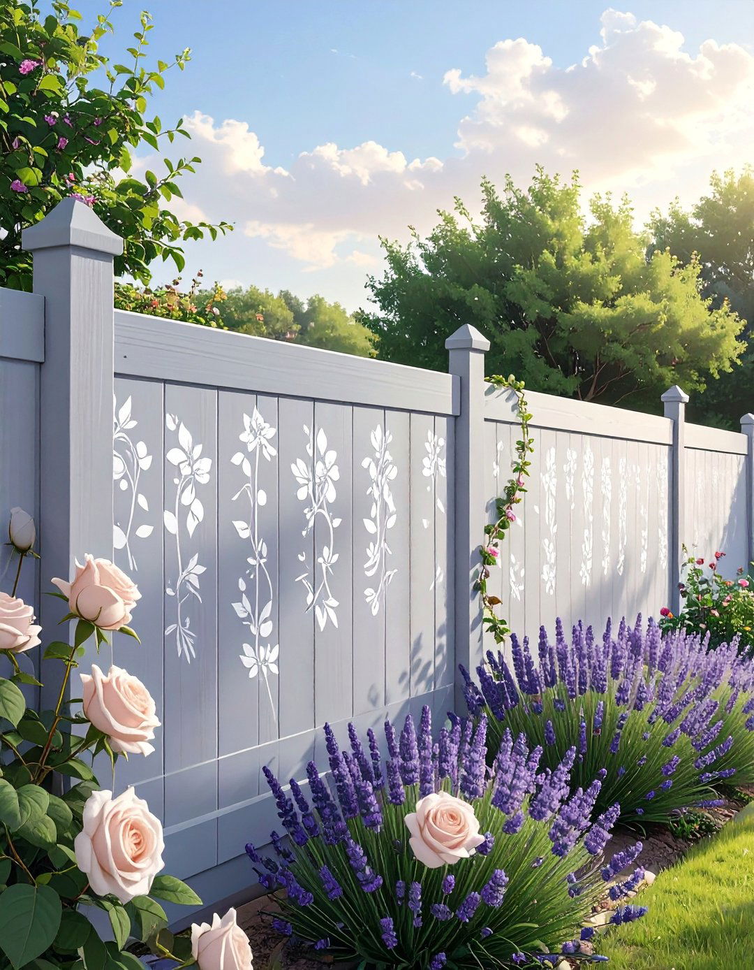 Stenciled Pattern Fence Painting - 20 Fence Painting Ideas to Transform Your Outdoor Space