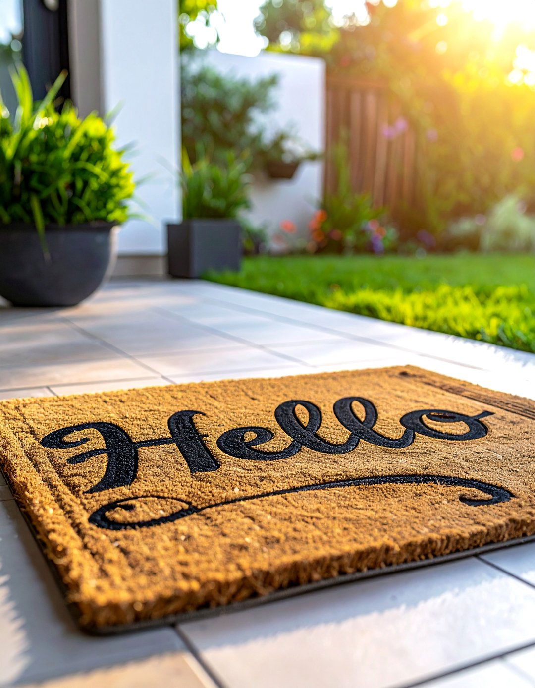 Stenciled Welcome Mat - 40 Small Patio Ideas on a Budget for Cozy Outdoor Living