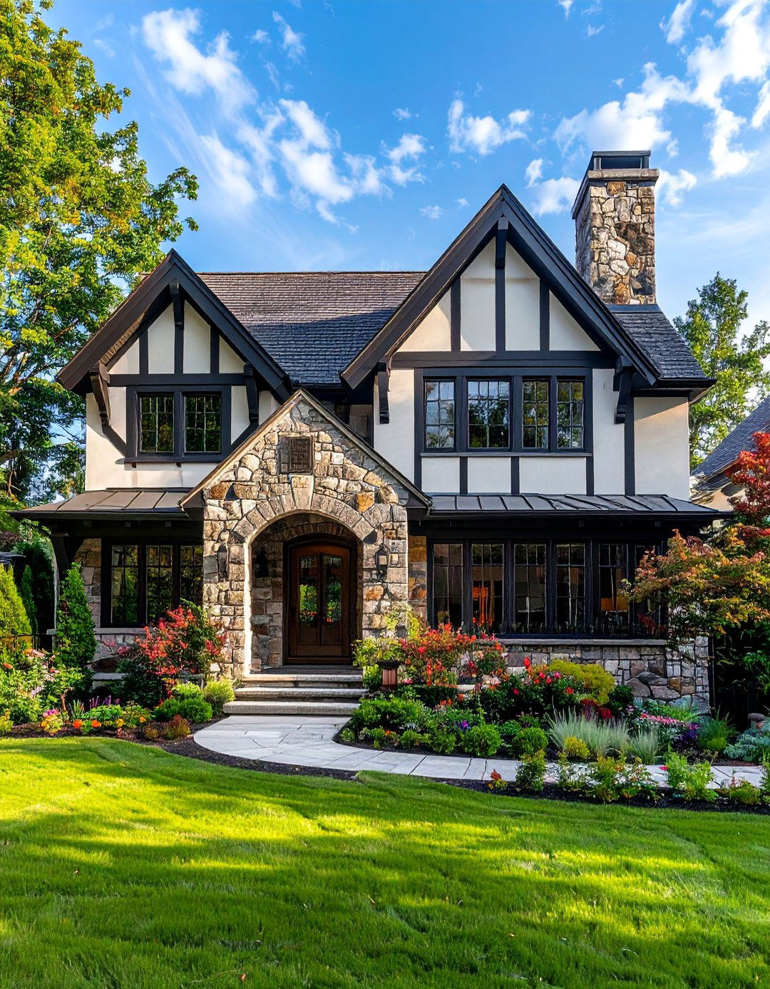 Stone Accents on Gables - 30 Stunning Stone Exterior Home Ideas for Curb Appeal