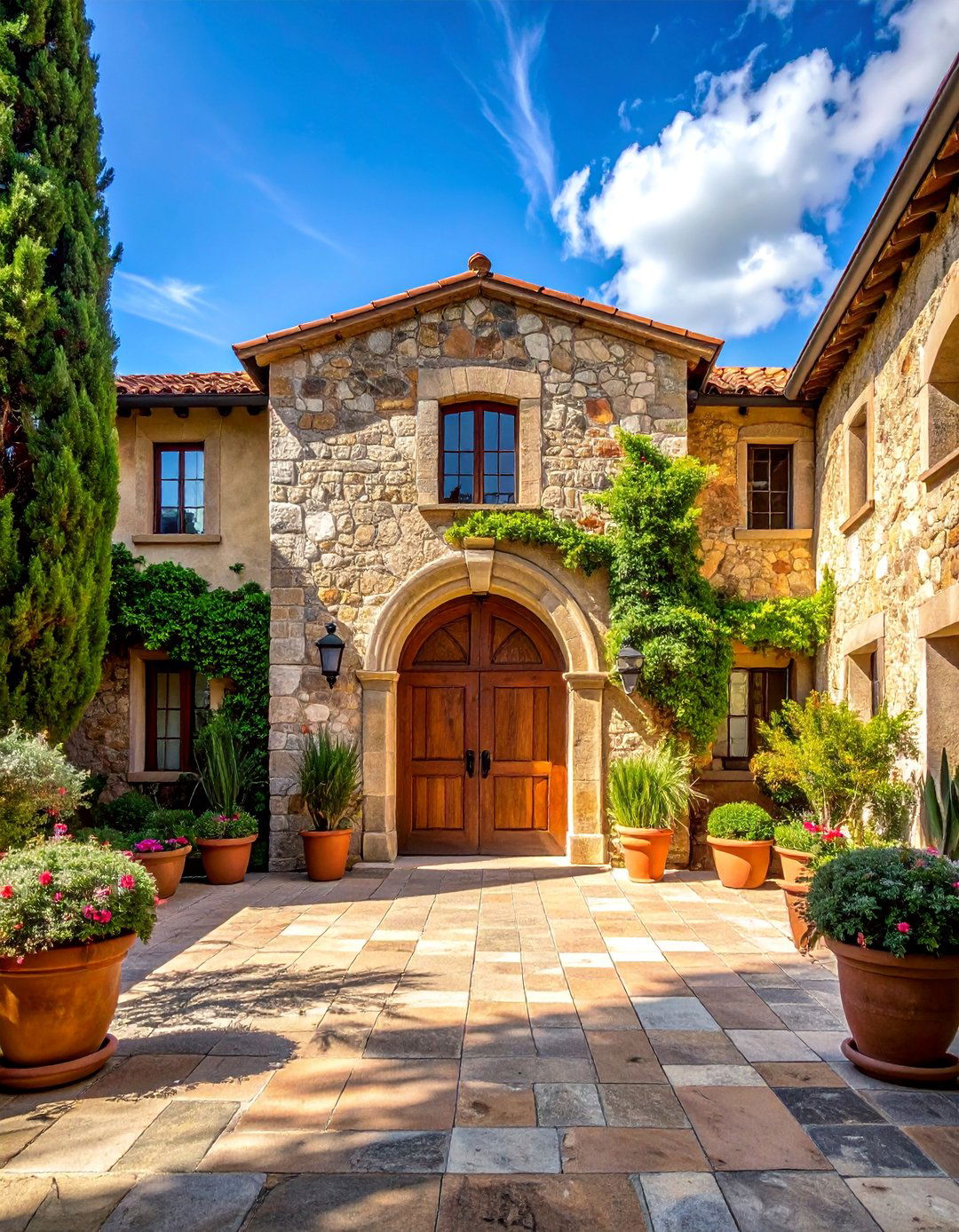 Stone Archway Over the Entrance - 30 Stunning Stone Exterior Home Ideas for Curb Appeal
