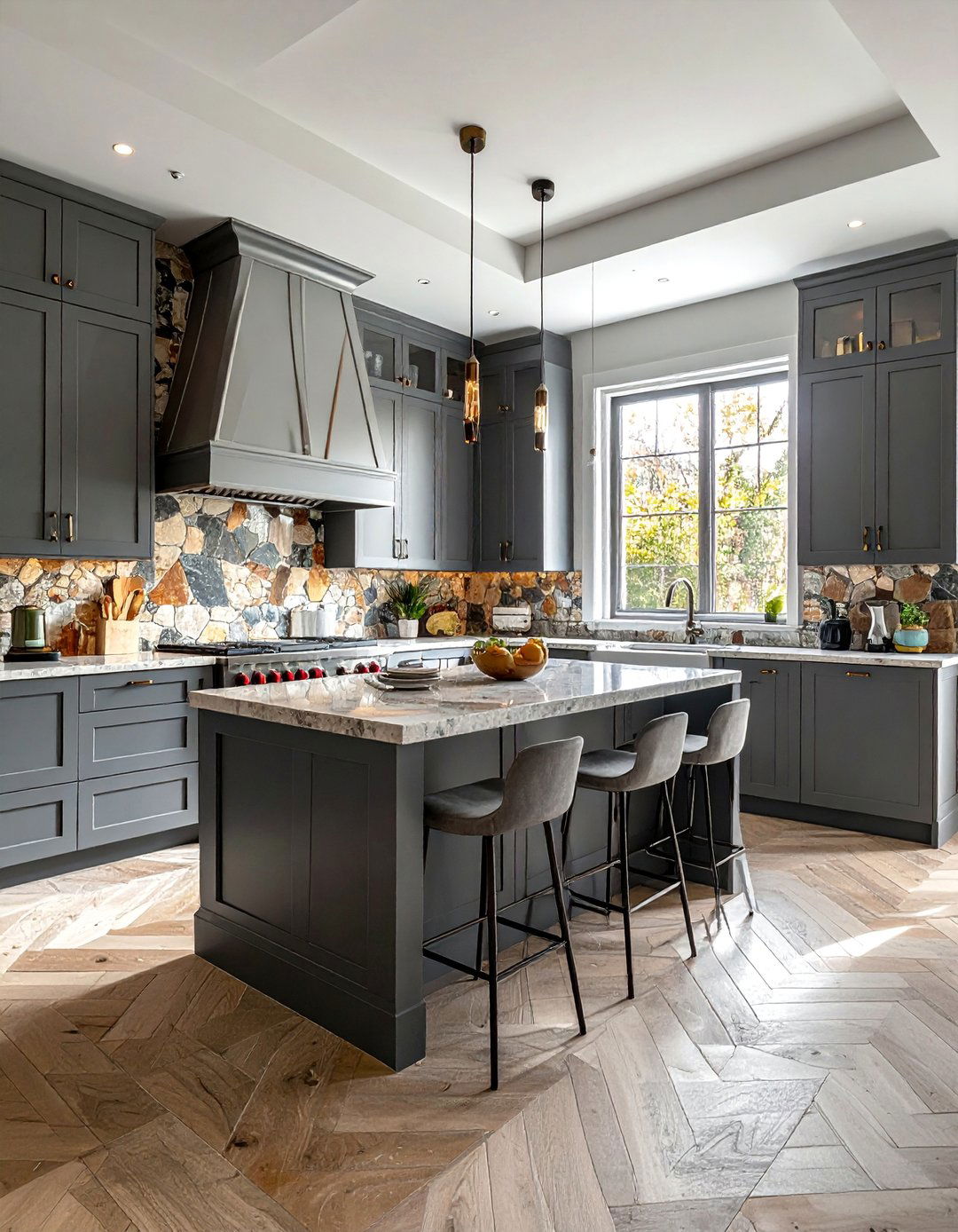 Stone Mosaic Mixed Textures - 40 Kitchen Backsplash Ideas for White Cabinets