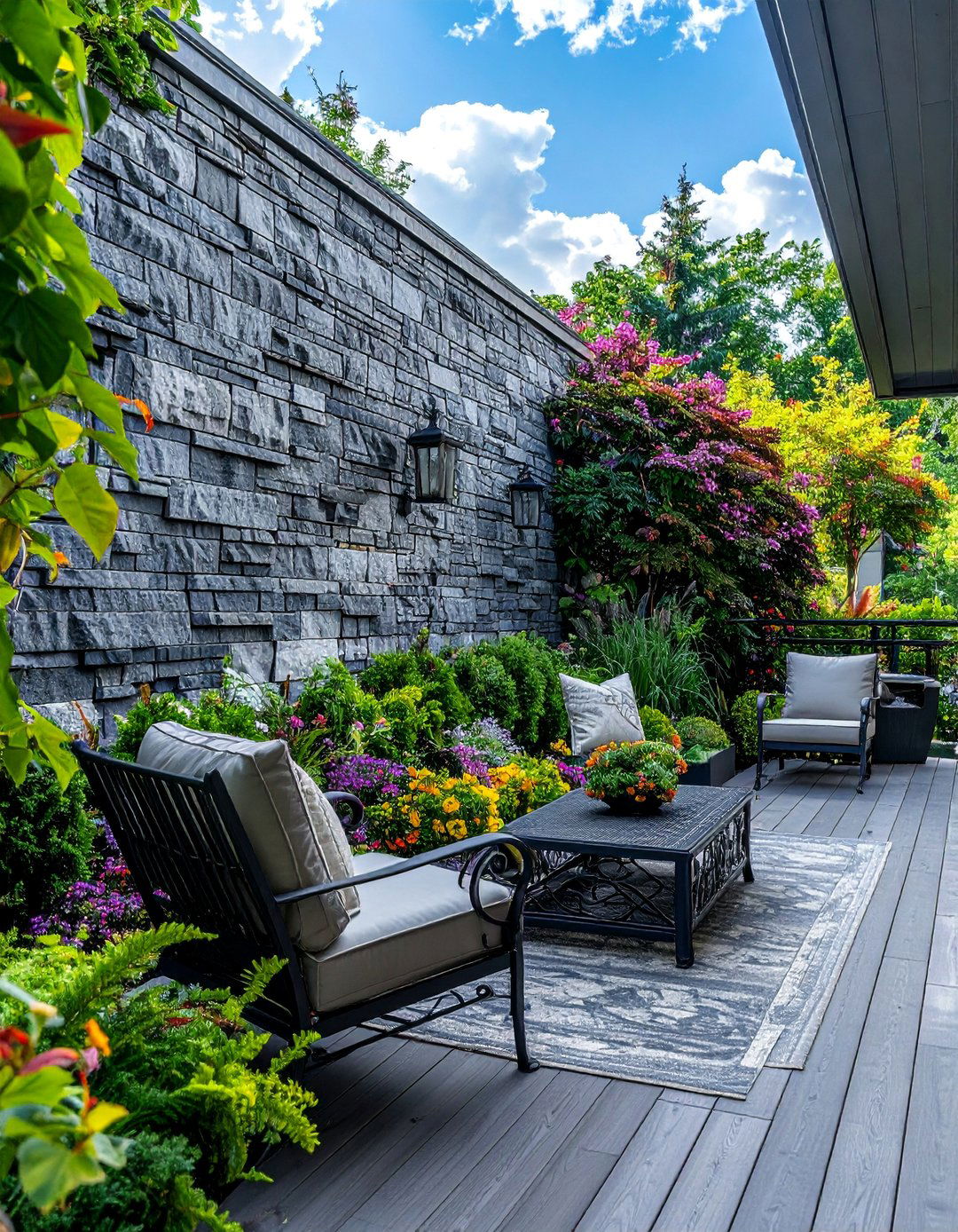 Stone Veneer Deck With Privacy Wall