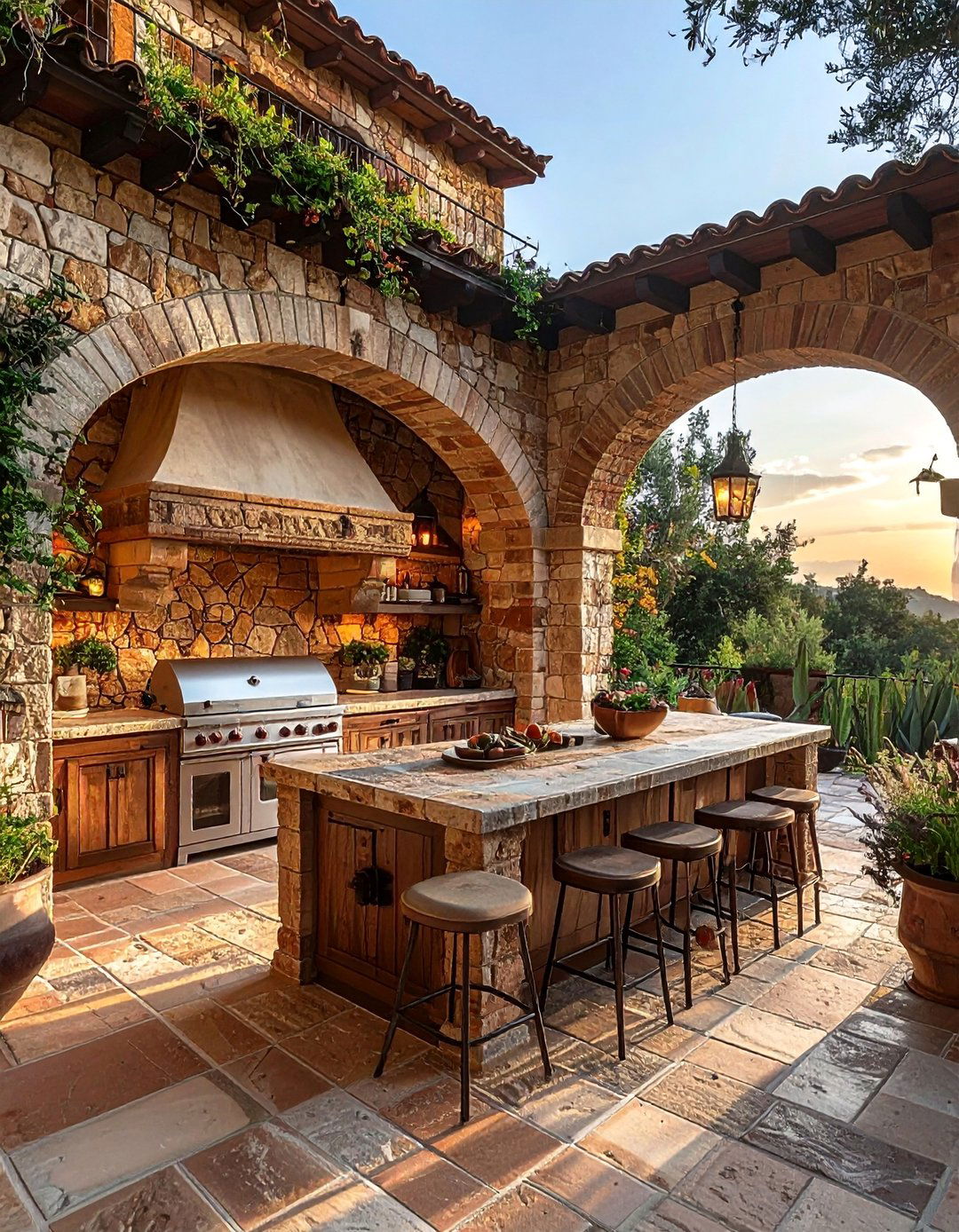 Stone and Brick Mediterranean Kitchen - 20 Luxury Outdoor Kitchen Ideas for Entertaining