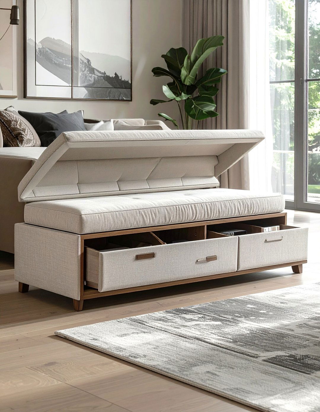 Storage Bench Seating - 30 Living Room Storage Ideas to Maximize Your Space