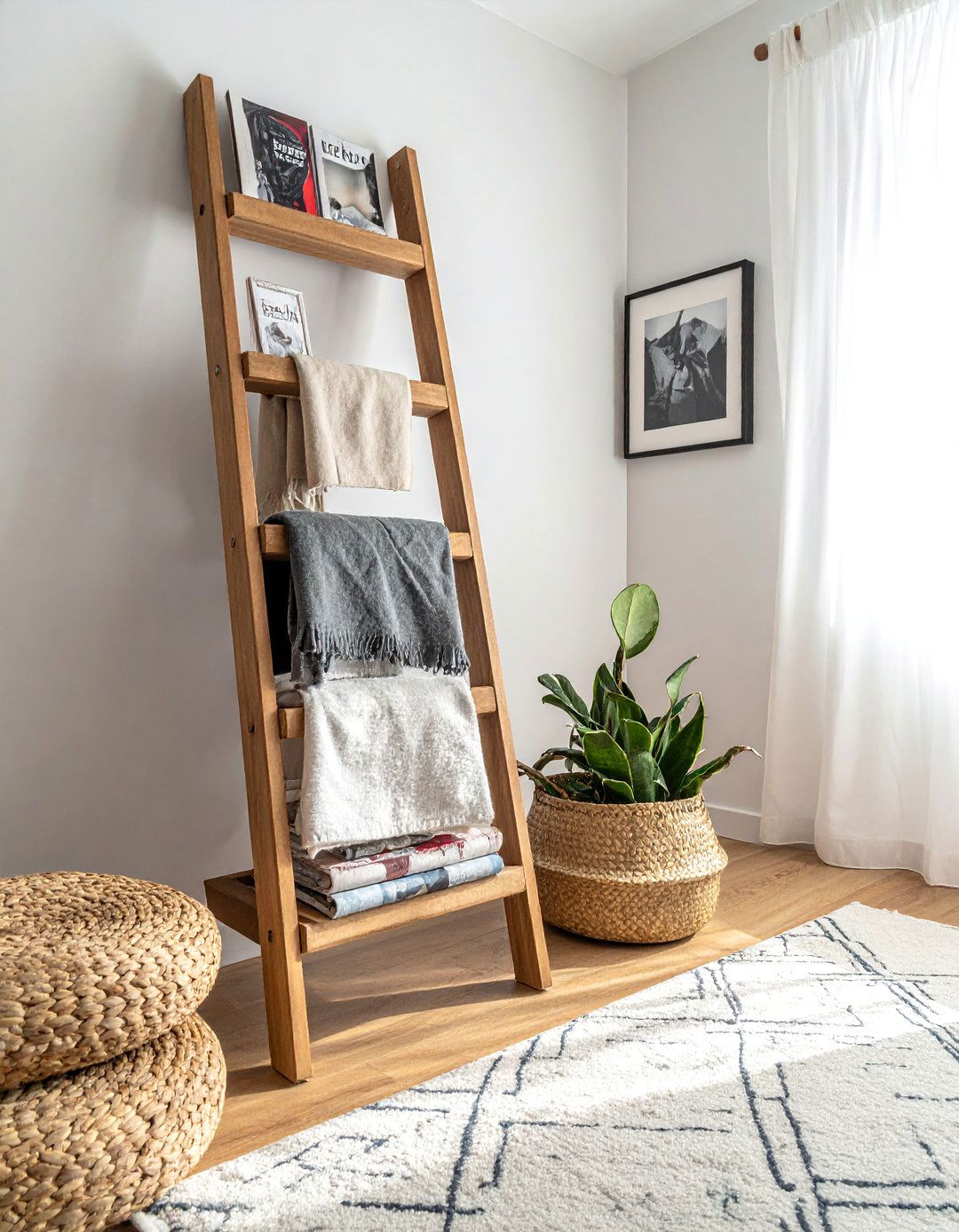 Storage Ladder Displays - 30 Living Room Storage Ideas to Maximize Your Space