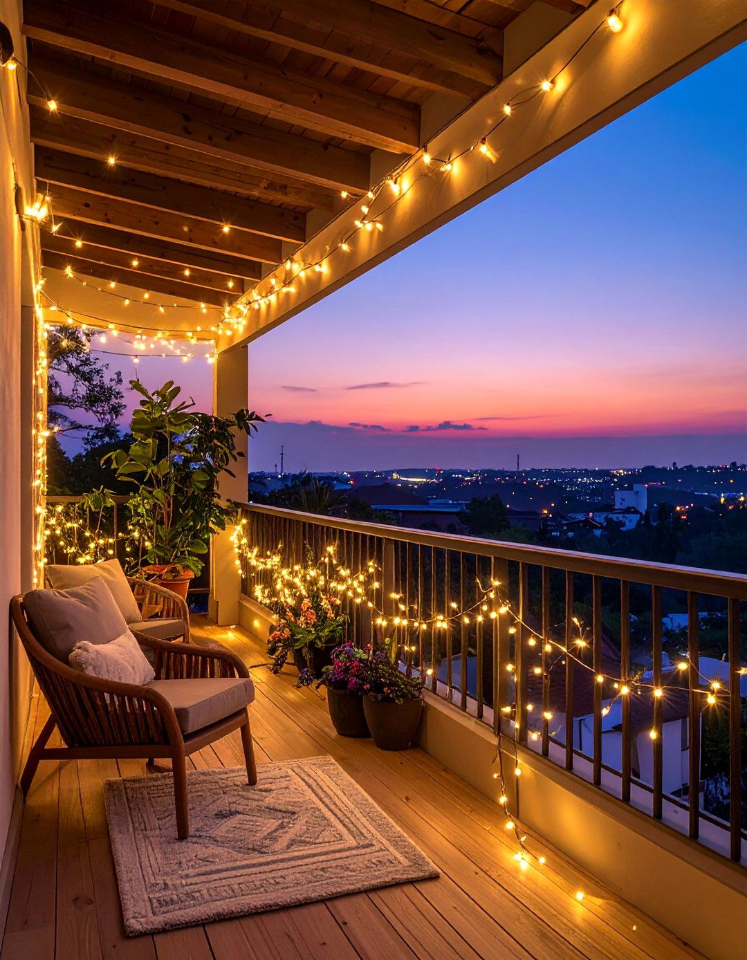 String Light Ambiance Design - 20 Second Story Balcony Ideas for Stunning Views