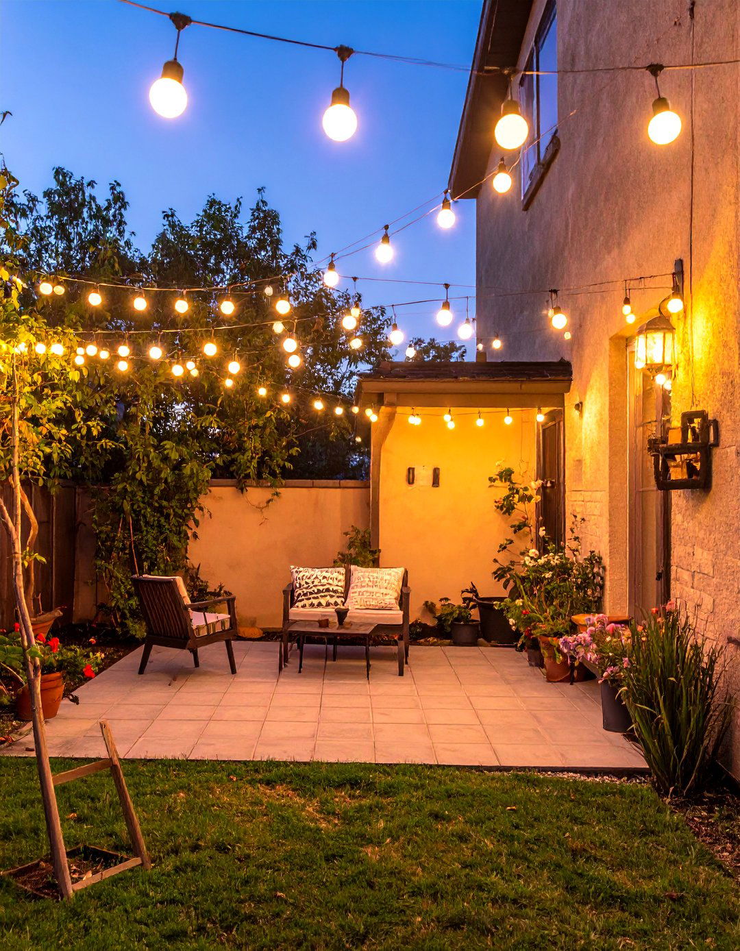 String Light Canopy for Patio Ambiance - 40 Small Patio Ideas on a Budget for Cozy Outdoor Living