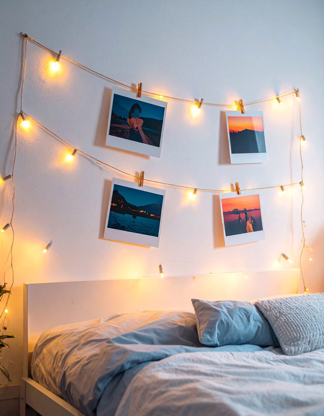 String Lights and Clips Photo Wall - 40 Photo Wall Ideas to Personalize Your Living Space