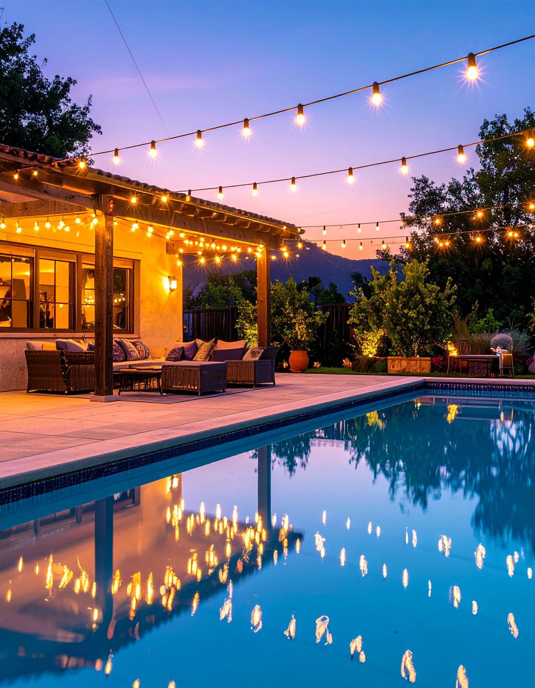 String Lights for a Festive Atmosphere - 20 Pool Decor Ideas for a Refreshing Outdoor Oasis