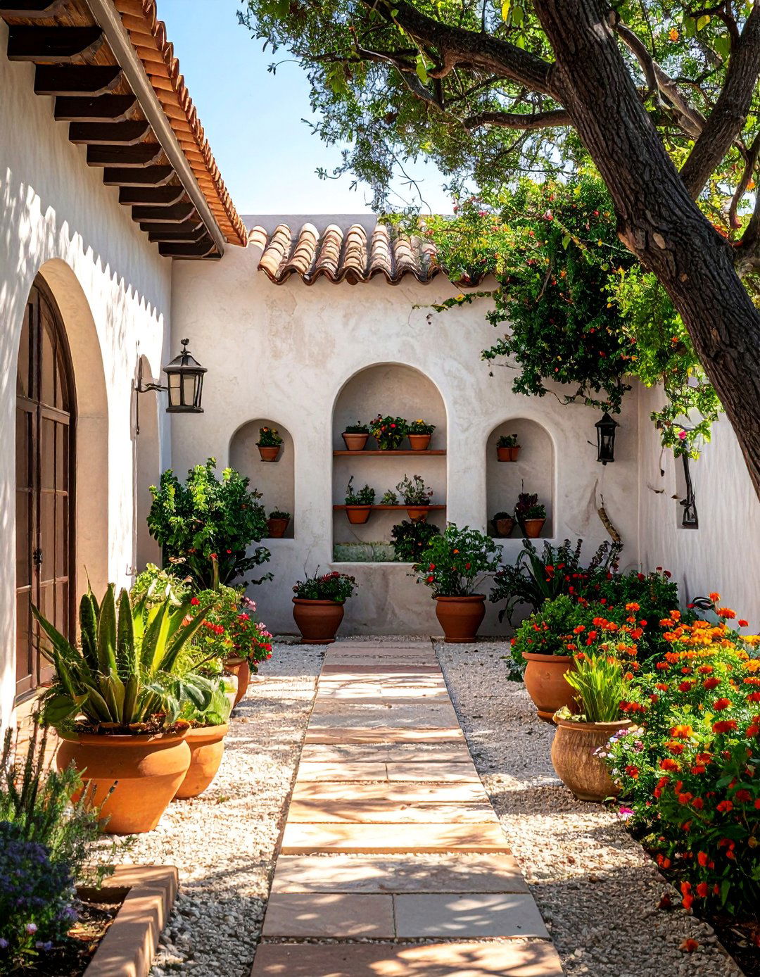 Stucco Wall Courtyard Enclosure - 20 Front Yard Spanish Style Landscaping Ideas