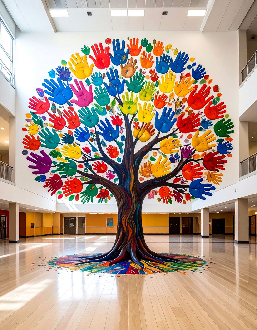 Student Handprint Tree of Unity School Mural - 30 Creative School Mural Ideas to Inspire Students